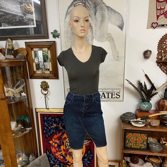 Denim Midi Skirt with Front Split - Picture 1 of 11